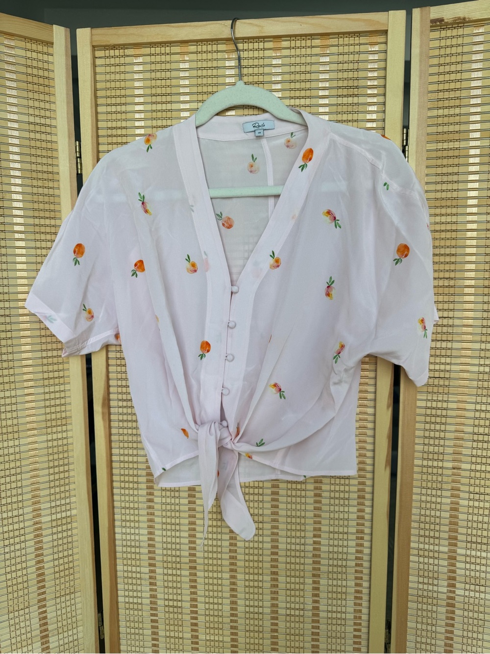 Rails Pale Pink Tie-Front Blouse with Orange Floral Motif